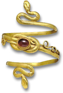 Ancient Greek Gold Armlet with Red Garnet Gemstone