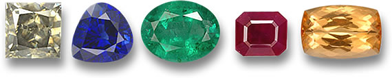 Diamante, Safira Azul, Rubi, Esmeralda e Topázio Imperial
