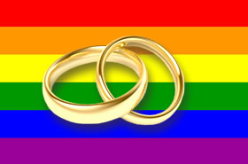 Bandeira do Orgulho LGBT com Alianças de Casamento