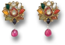 Brincos de ouro de nove pedras preciosas Navaratna
