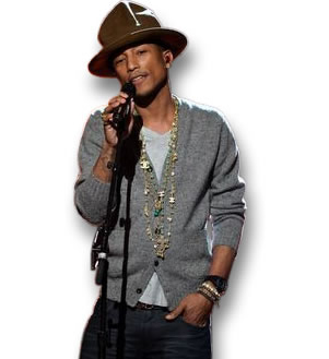 Pharrell mostrando suas correntes de pedras preciosas