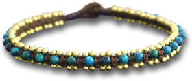Azurite and Turquoise Anklet with Golden Bells