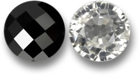 Gemas de espinélio preto e zircônia branca