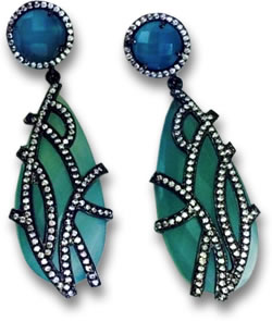 Chrysoprase and Blue Gem Drop Earrings