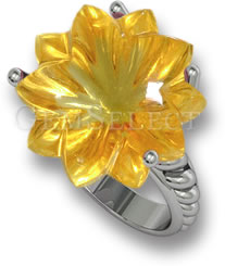 Anel de flor de citrino esculpida