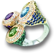 Anel de coquetel multi-gemas elegante