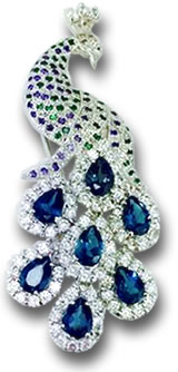 Silver, Sapphire and Tsavorite Peacock Brooch