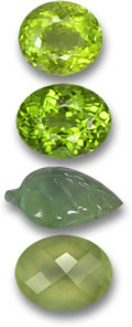 Pedras preciosas peridoto e prehnita