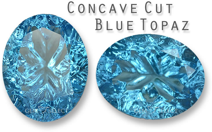 Uma pedra preciosa de topázio azul com corte côncavo da GemSelect