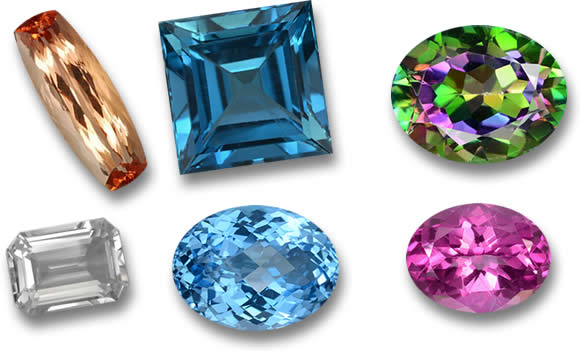 Cores do topázio: topázio azul, topázio místico, topázio imperial, topázio branco e topázio rosa