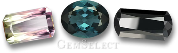 Pedras preciosas de melancia, turmalina azul e preta da GemSelect