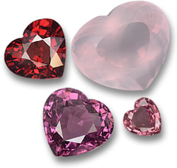 Gemas do Amor: Granada Piropo, Quartzo Rosa, Granada Rodolita e Corações de Safira Rosa