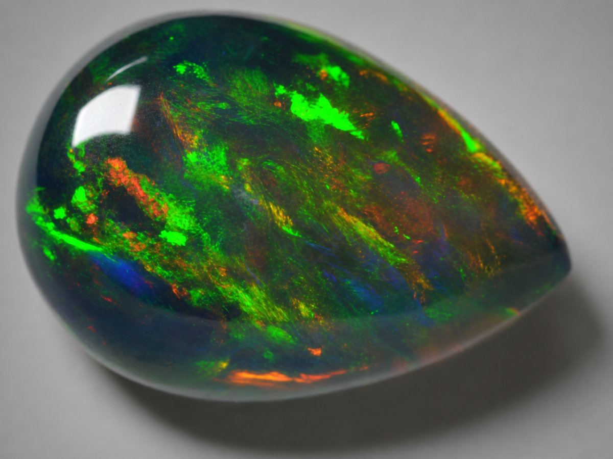 Visão aproximada de gemas de opala negra natural.