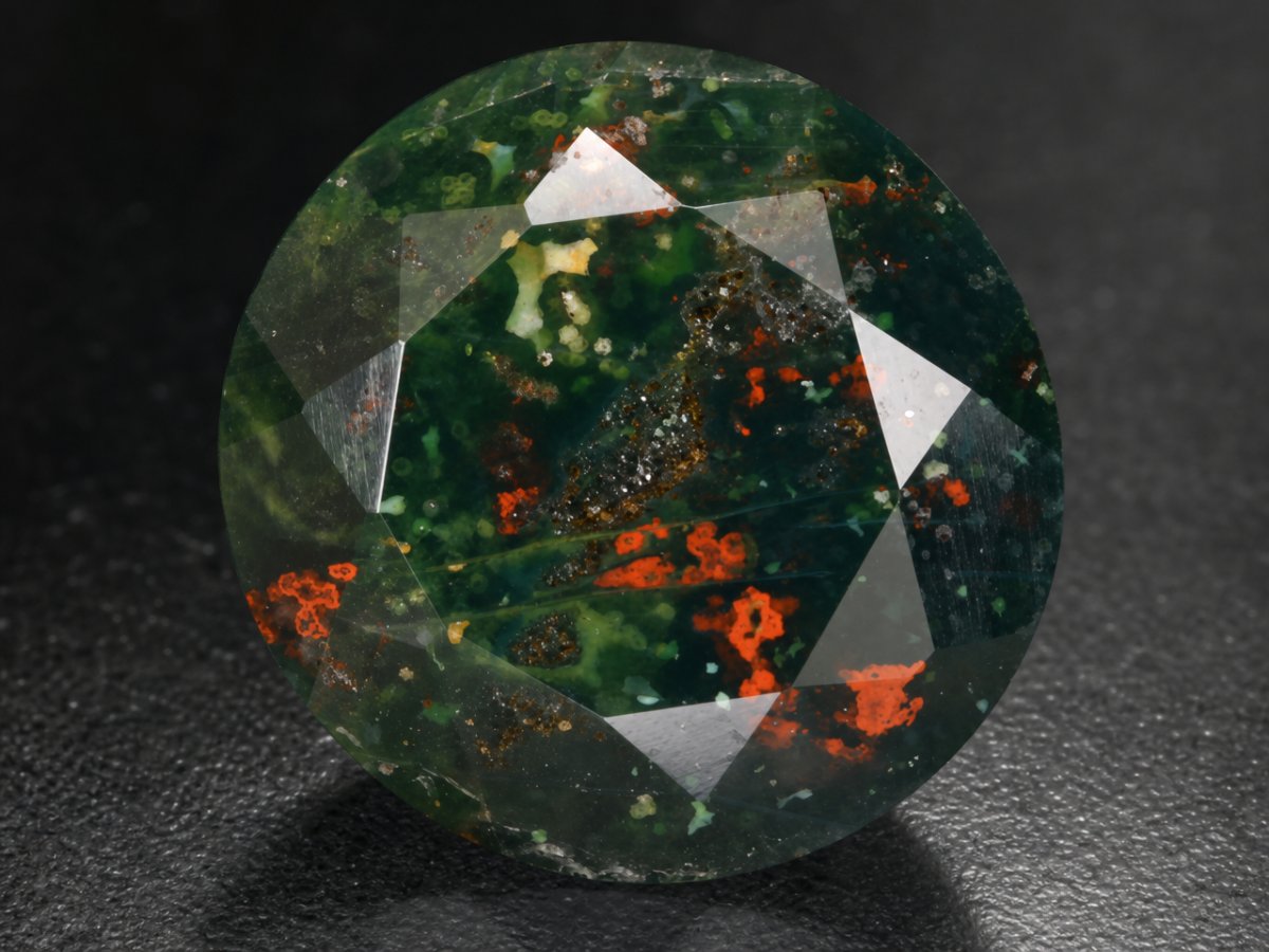 Visão aproximada de gemas de pedra-de-sangue naturais.