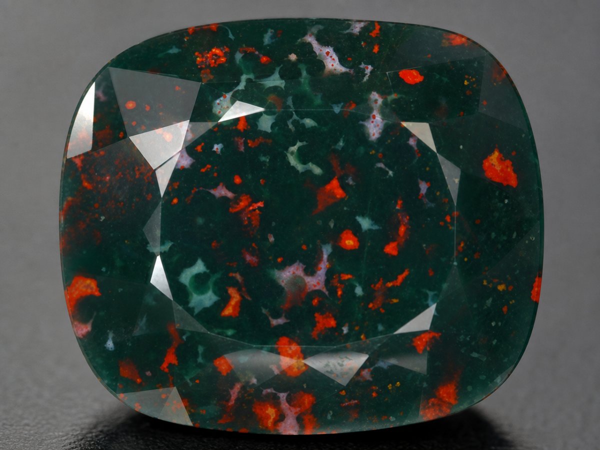Visão aproximada de gemas de pedra-de-sangue naturais.