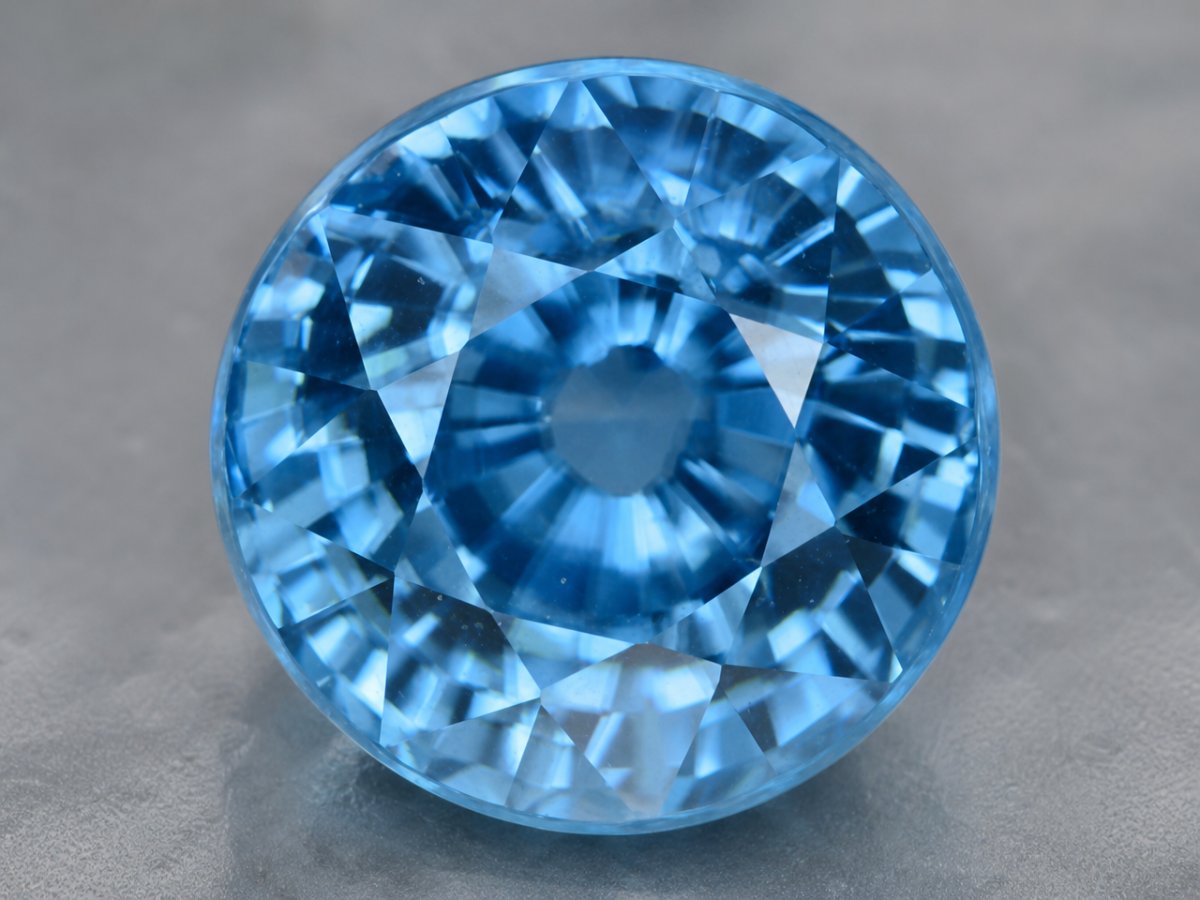 Visão aproximada de gemas naturais de zircão azul.