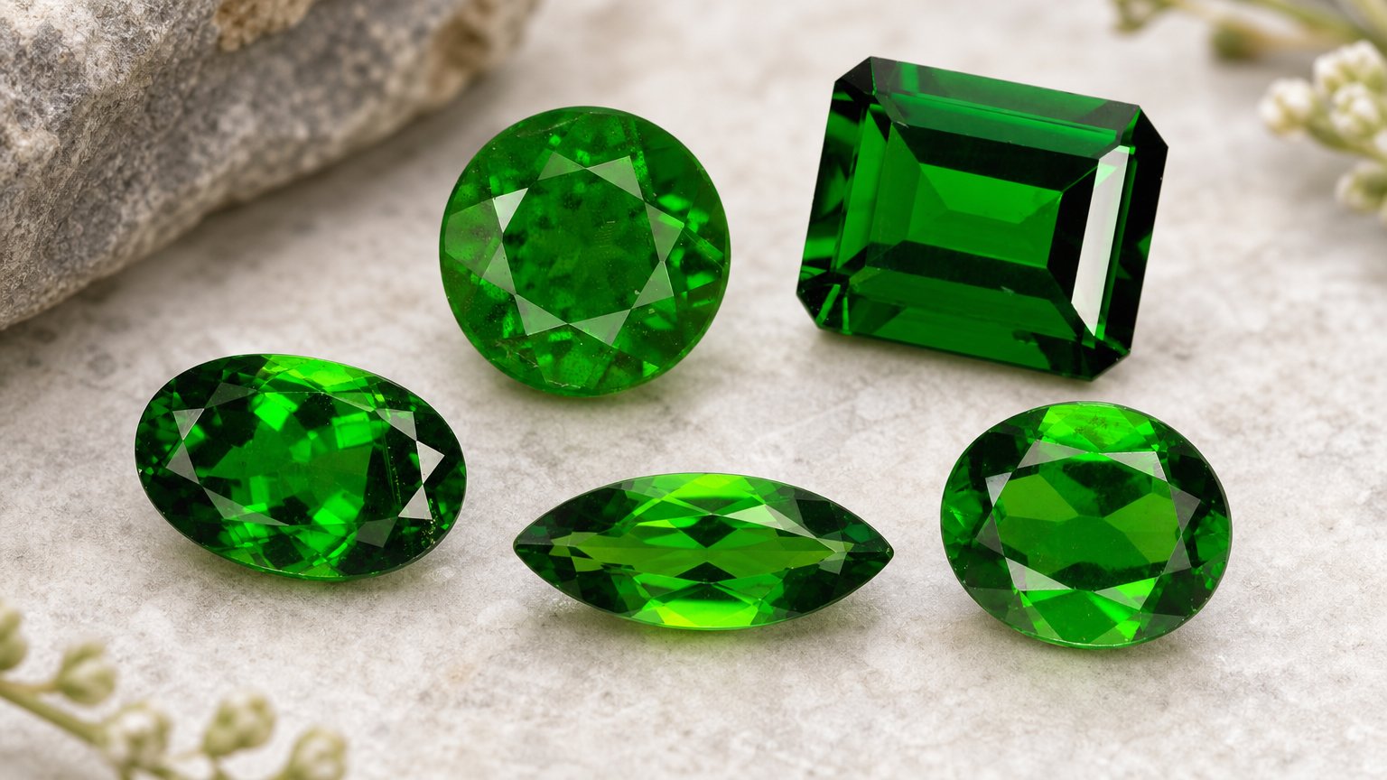 Gemas de diopsídio cromado natural - guia de compra