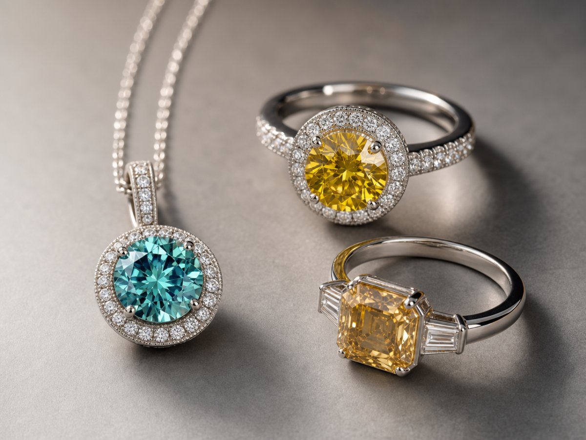 Pedras preciosas de diamante exibidas em joias