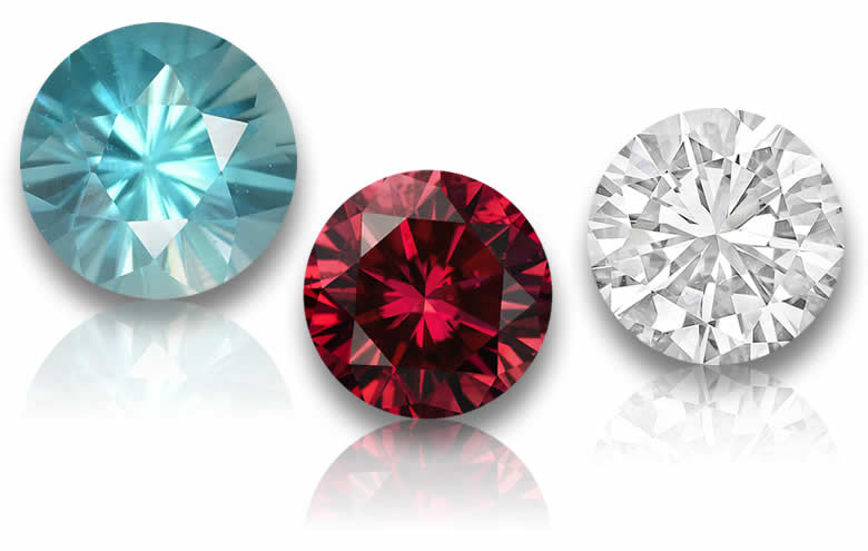 Gemas lapidadas com corte de diamante e facetas brilhantes