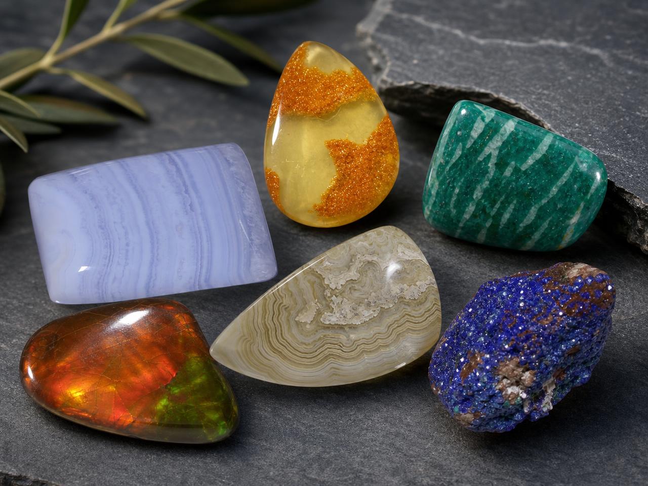 Conjunto de pedras preciosas naturais soltas em formatos únicos.