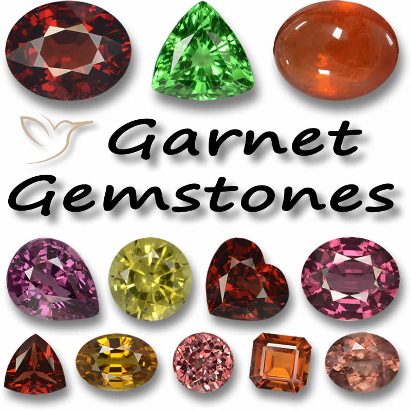 Pedras preciosas de granada natural em diferentes cortes da GemSelect