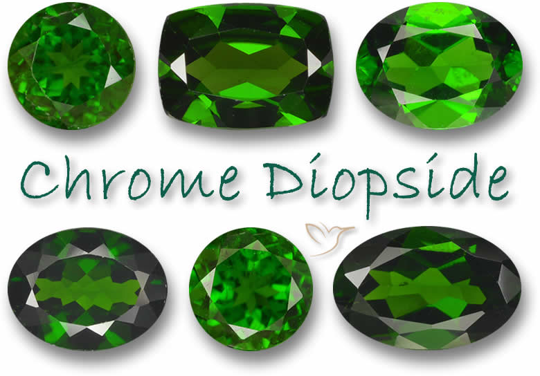 Pedras preciosas de diopsídio cromado verde