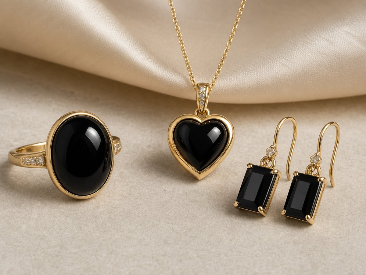 Onyx gemstones shown in jewelry