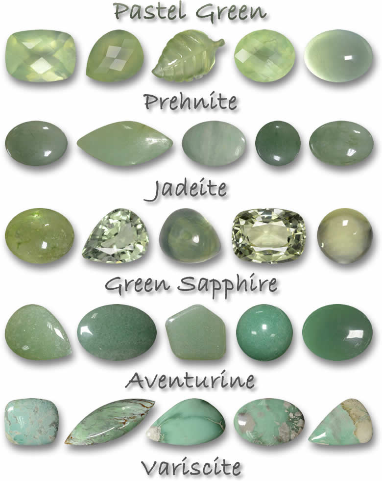Pedras preciosas verdes pastel