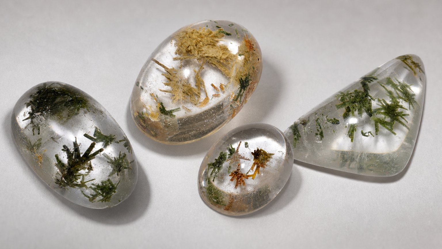 Quartzo natural com gemas de hedenbergita - guia de compra