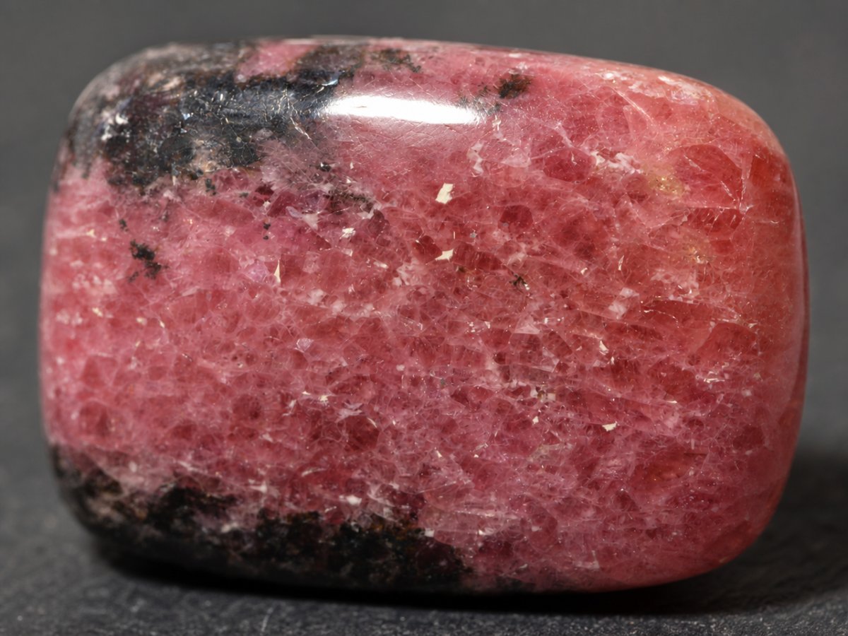 Visão aproximada de gemas de rodonita natural.