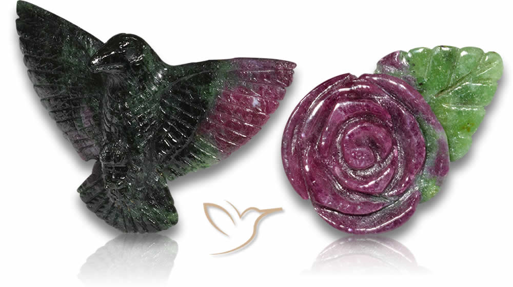 Rubi em esculturas de pedras preciosas Zoisite