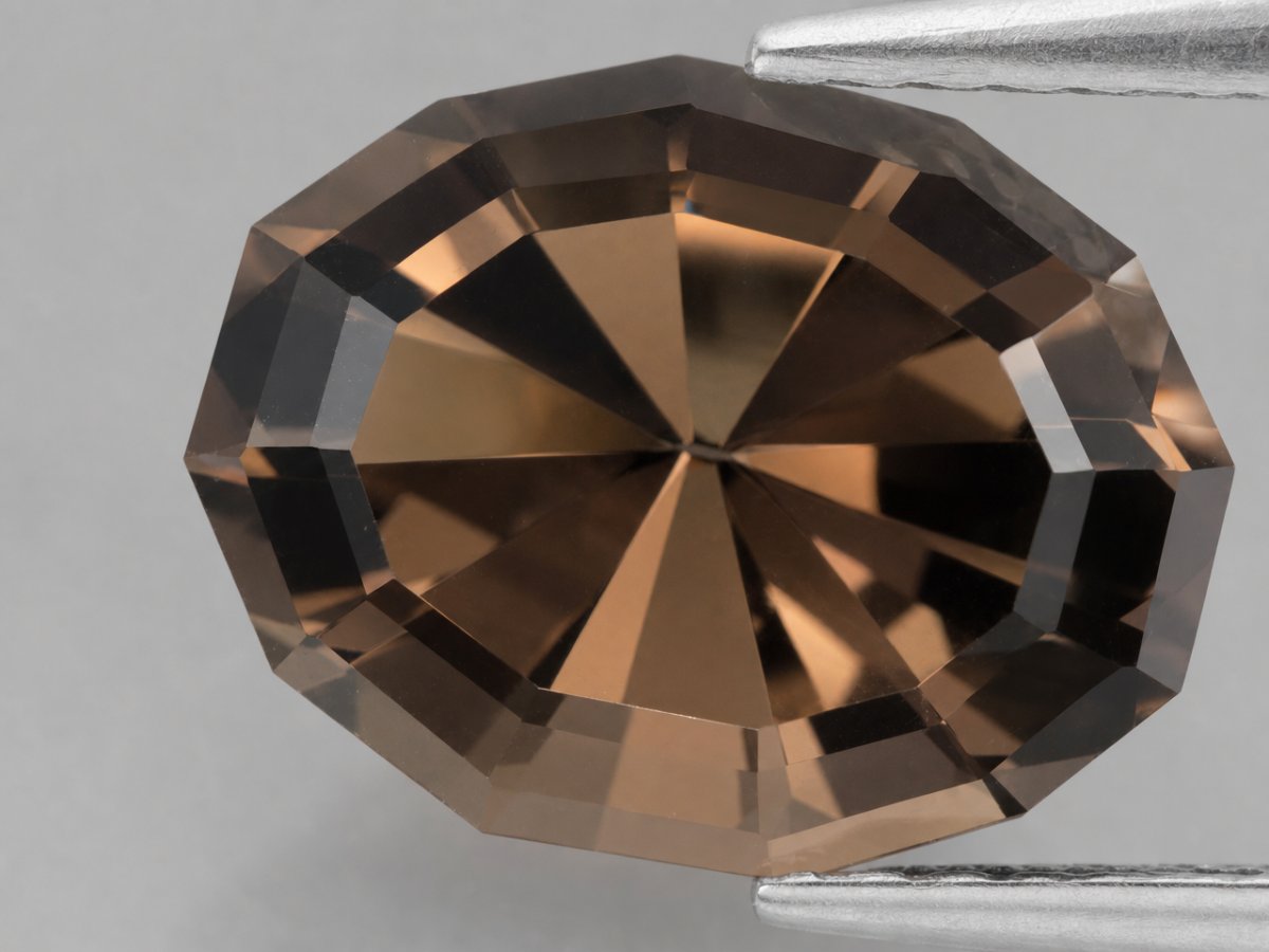Visão aproximada de gemas de quartzo fumê naturais.
