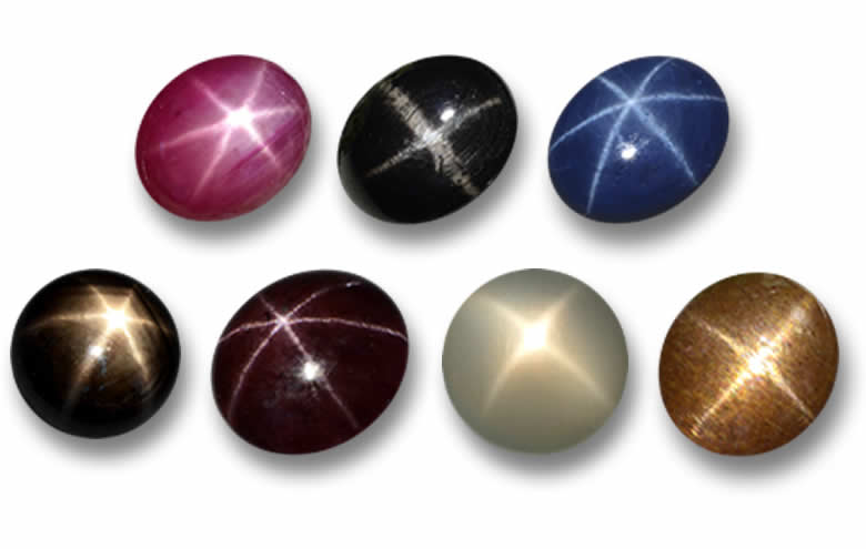 Gemas soltas em formato de estrela com asterismo