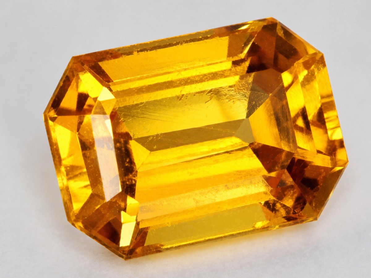 Visão aproximada de gemas de safira amarela natural.