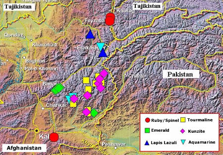 Pedras preciosas do Afeganistão - Mapa de localização
