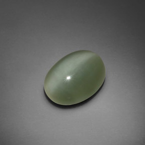 Actinolite cat's eye verde natural 7,66ct, corte oval, transparente