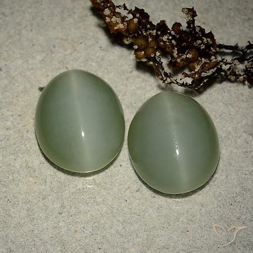 Pedras preciosas de actinolite cat's eye verde natural de 10,64 ct, corte oval, translúcido