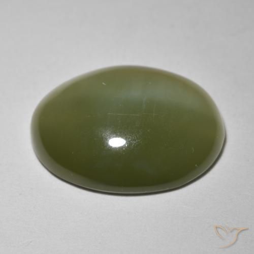 Olho de gato de actinolita verde escuro Natural 8.12ct, oval, Translúcido