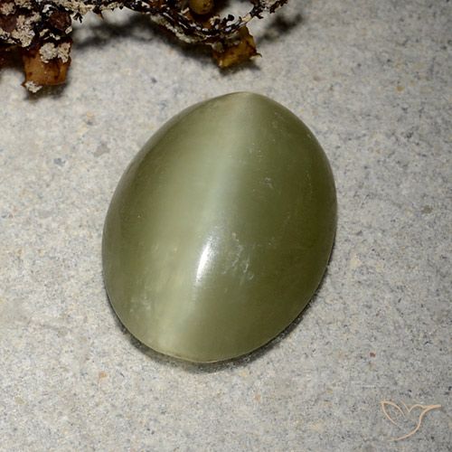 Actinolite cat's eye verde natural 5,10ct, corte oval, translúcido