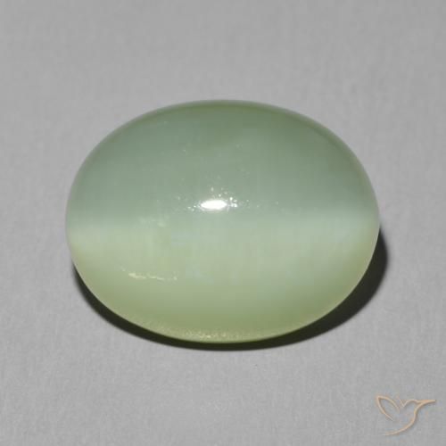 Olho de gato de actinolita Amarelo Claro Verde Natural 6.08ct, Corte Oval, Translúcido