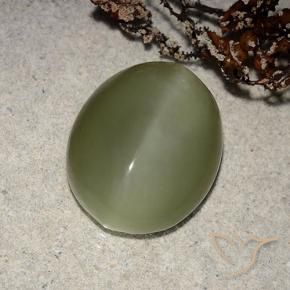 Olho de gato de actinolita Verde acastanhado Natural 8.10ct, oval, Translúcido