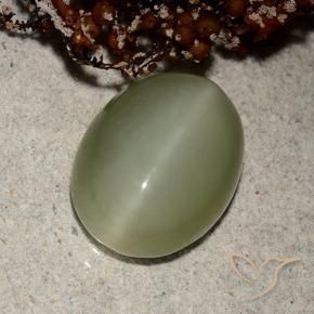 Olho de gato de actinolita Verde Terroso Natural 5.66ct, oval, Translúcido