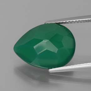 Ágata Verde profundo médio Natural 7.47ct, Formato de pêra, Translúcido