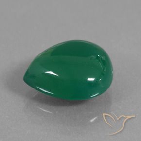Ágata Verde profundo médio Natural 7.09ct, Formato de pêra, Translúcido