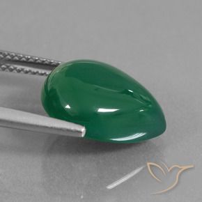 Ágata Verde profundo médio Natural 7.09ct, Formato de pêra, Translúcido