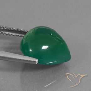 Ágata Verde profundo médio Natural 7.28ct, Formato de pêra, Translúcido