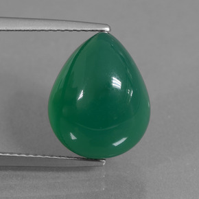 Ágata verde natural 7,29ct, formato de pêra, translúcido