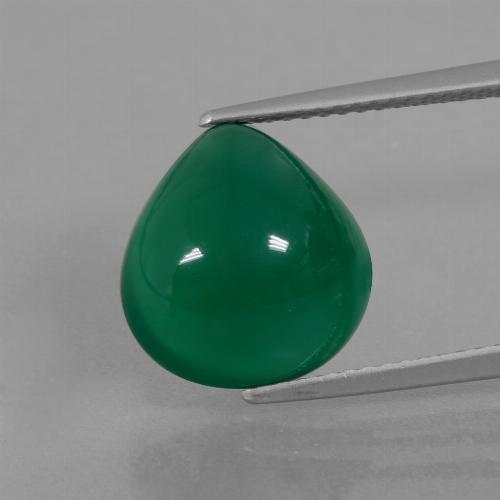 Ágata verde natural 6,45ct, formato de pêra, translúcido