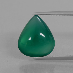 Ágata verde natural 5,89ct, formato de pêra, translúcido