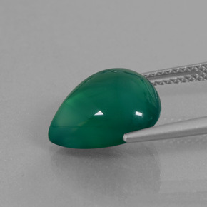 Ágata verde natural 5,89ct, formato de pêra, translúcido